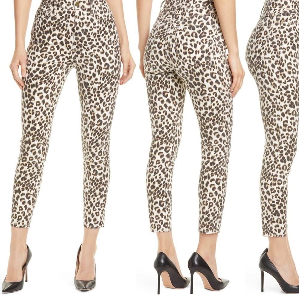 FRAME Denim High Waisted Skinny Denim Jeans Leopard Animal Print 27